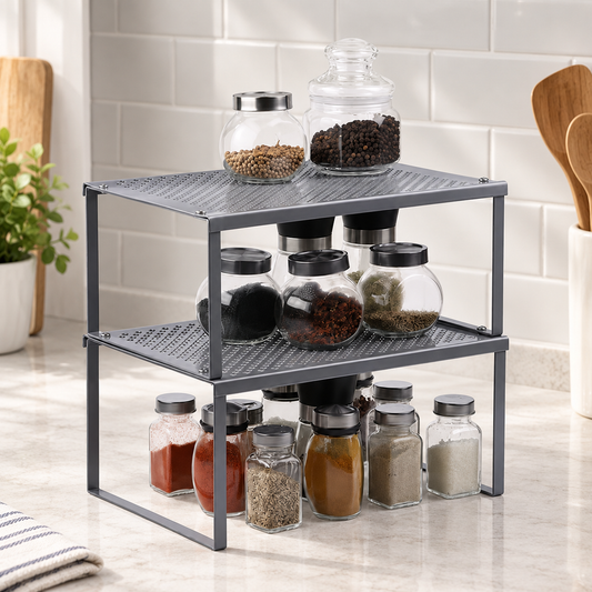 Expandable Stackable Cabinet Shelf Set