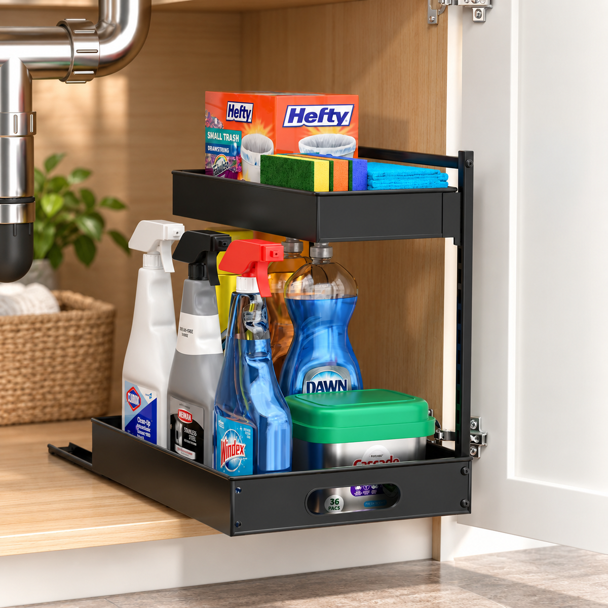 2-Tier Sliding Under Sink Organizer -2 Pcs