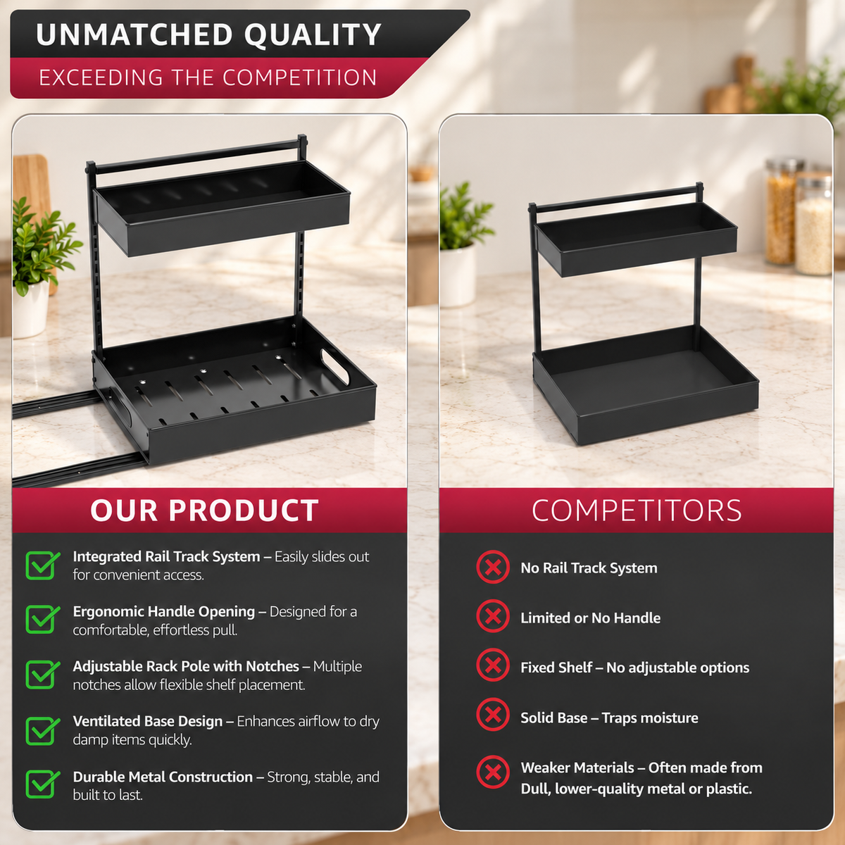 2-Tier Sliding Under Sink Organizer -2 Pcs